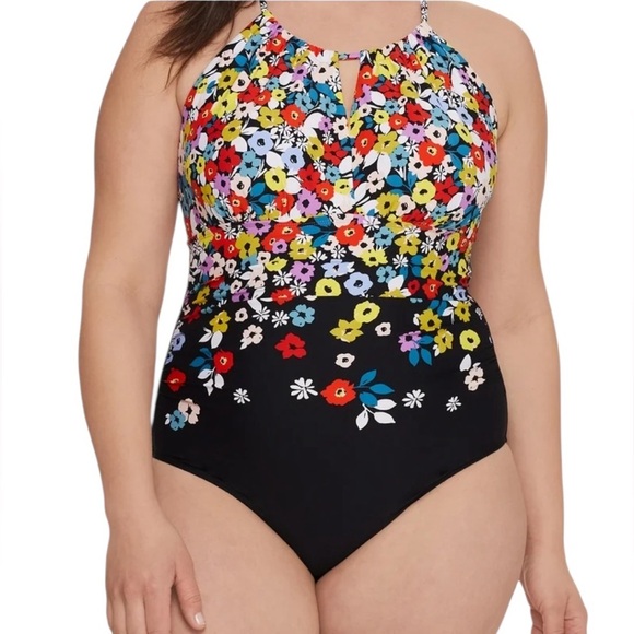 Anne Cole Floral One Piece Swimsuit Multicolored Size 16W - Picture 1 of 13